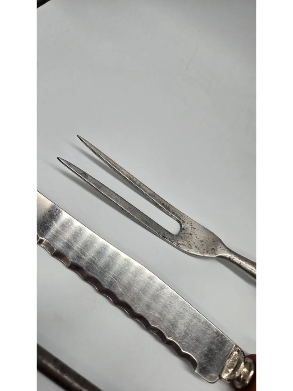 Vintage Regent Sheffield Carving Set 6 Pc Faux Stag Horn Handle Steak Knives